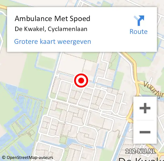 Locatie op kaart van de 112 melding: Ambulance Met Spoed Naar De Kwakel, Cyclamenlaan op 7 mei 2024 02:30