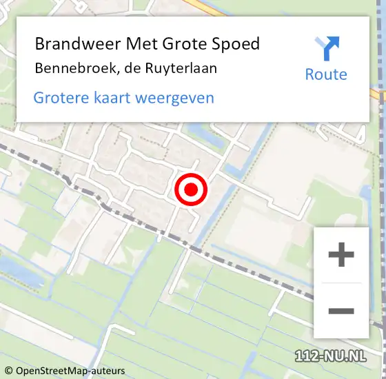 Locatie op kaart van de 112 melding: Brandweer Met Grote Spoed Naar Bennebroek, de Ruyterlaan op 7 mei 2024 03:02