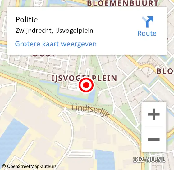 Locatie op kaart van de 112 melding: Politie Zwijndrecht, IJsvogelplein op 7 mei 2024 03:07