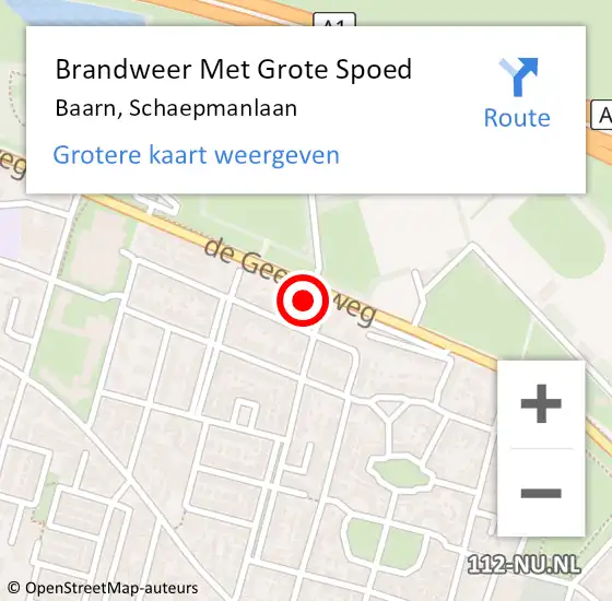 Locatie op kaart van de 112 melding: Brandweer Met Grote Spoed Naar Baarn, Schaepmanlaan op 7 mei 2024 03:27