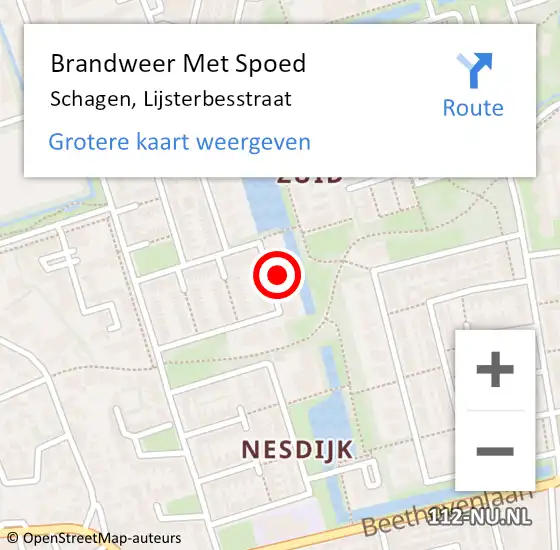 Locatie op kaart van de 112 melding: Brandweer Met Spoed Naar Schagen, Lijsterbesstraat op 7 mei 2024 04:08