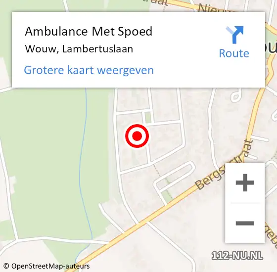 Locatie op kaart van de 112 melding: Ambulance Met Spoed Naar Wouw, Lambertuslaan op 4 oktober 2014 23:26