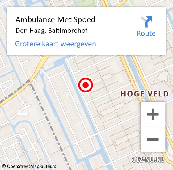 Locatie op kaart van de 112 melding: Ambulance Met Spoed Naar Den Haag, Baltimorehof op 7 mei 2024 04:32