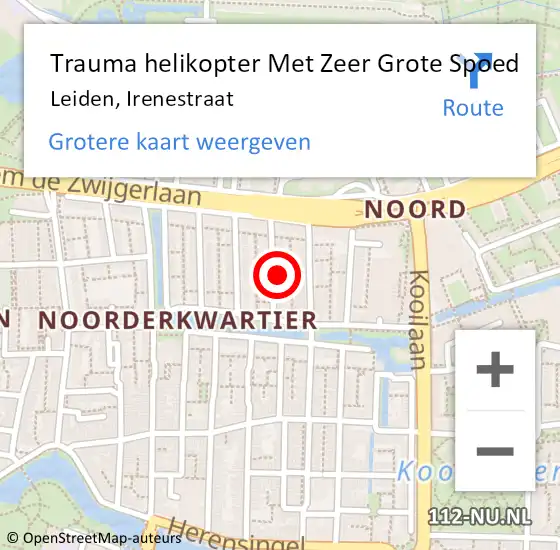 Locatie op kaart van de 112 melding: Trauma helikopter Met Zeer Grote Spoed Naar Leiden, Irenestraat op 7 mei 2024 05:48
