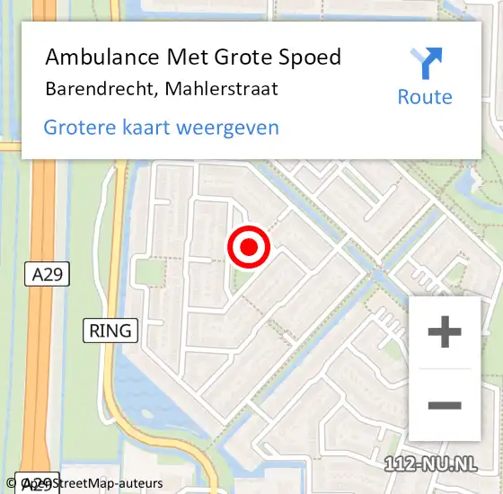 Locatie op kaart van de 112 melding: Ambulance Met Grote Spoed Naar Barendrecht, Mahlerstraat op 7 mei 2024 06:10