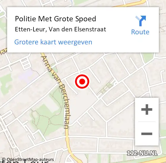 Locatie op kaart van de 112 melding: Politie Met Grote Spoed Naar Etten-Leur, Van den Elsenstraat op 7 mei 2024 07:34