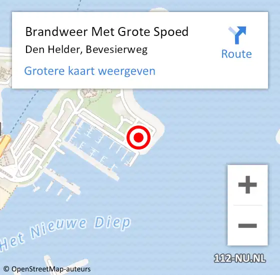 Locatie op kaart van de 112 melding: Brandweer Met Grote Spoed Naar Den Helder, Bevesierweg op 7 mei 2024 08:01
