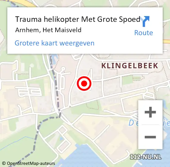 Locatie op kaart van de 112 melding: Trauma helikopter Met Grote Spoed Naar Arnhem, Het Maisveld op 7 mei 2024 08:07