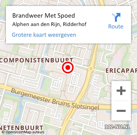 Locatie op kaart van de 112 melding: Brandweer Met Spoed Naar Alphen aan den Rijn, Ridderhof op 7 mei 2024 08:13