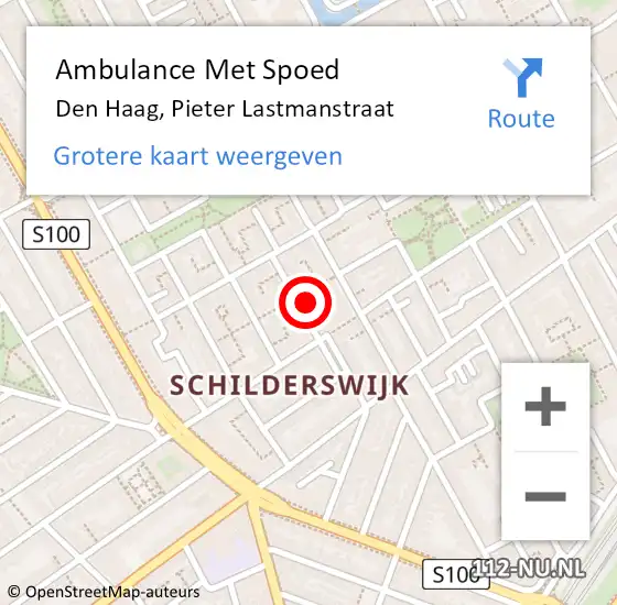 Locatie op kaart van de 112 melding: Ambulance Met Spoed Naar Den Haag, Pieter Lastmanstraat op 7 mei 2024 08:24