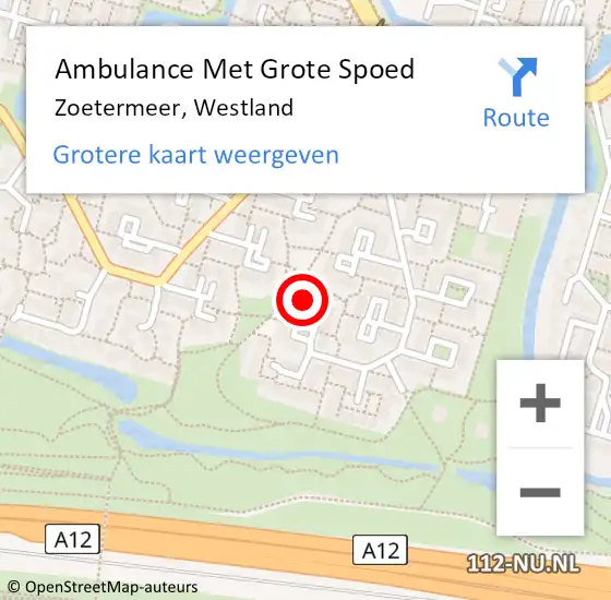 Locatie op kaart van de 112 melding: Ambulance Met Grote Spoed Naar Zoetermeer, Westland op 7 mei 2024 08:31