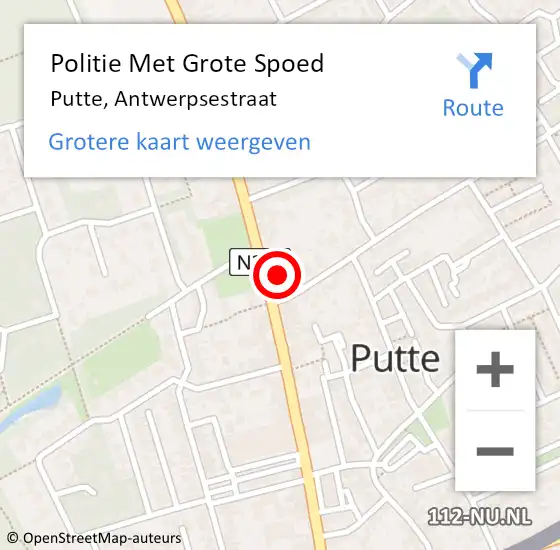 Locatie op kaart van de 112 melding: Politie Met Grote Spoed Naar Putte, Antwerpsestraat op 7 mei 2024 08:37