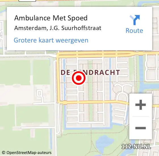 Locatie op kaart van de 112 melding: Ambulance Met Spoed Naar Amsterdam, J.G. Suurhoffstraat op 7 mei 2024 08:39