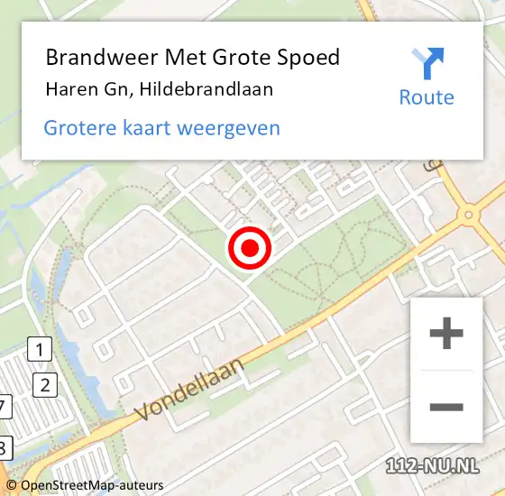 Locatie op kaart van de 112 melding: Brandweer Met Grote Spoed Naar Haren Gn, Hildebrandlaan op 7 mei 2024 08:44