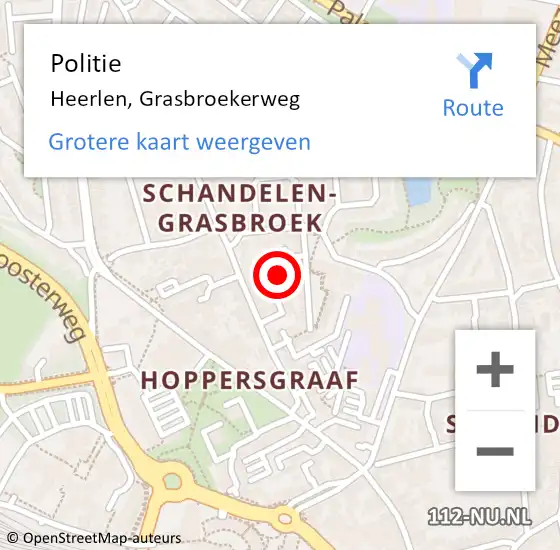 Locatie op kaart van de 112 melding: Politie Heerlen, Grasbroekerweg op 7 mei 2024 09:10