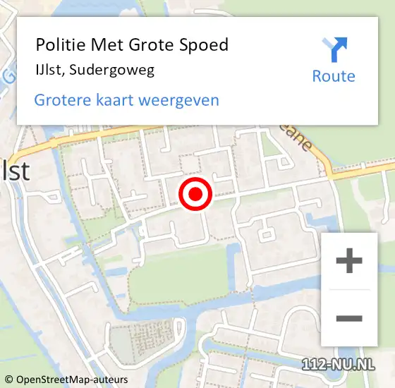 Locatie op kaart van de 112 melding: Politie Met Grote Spoed Naar IJlst, Sudergoweg op 7 mei 2024 09:15