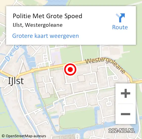 Locatie op kaart van de 112 melding: Politie Met Grote Spoed Naar IJlst, Westergoleane op 7 mei 2024 09:16