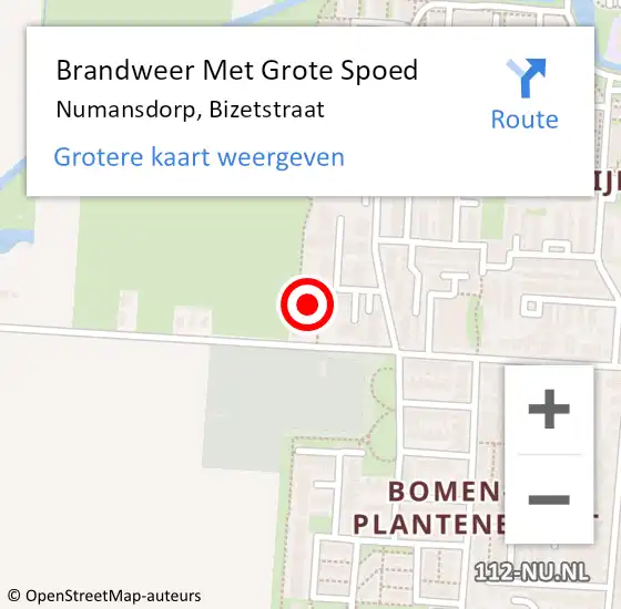 Locatie op kaart van de 112 melding: Brandweer Met Grote Spoed Naar Numansdorp, Bizetstraat op 7 mei 2024 09:23