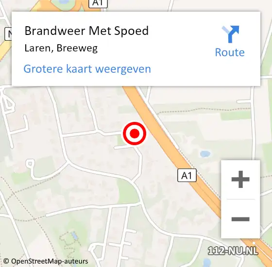 Locatie op kaart van de 112 melding: Brandweer Met Spoed Naar Laren, Breeweg op 7 mei 2024 09:29