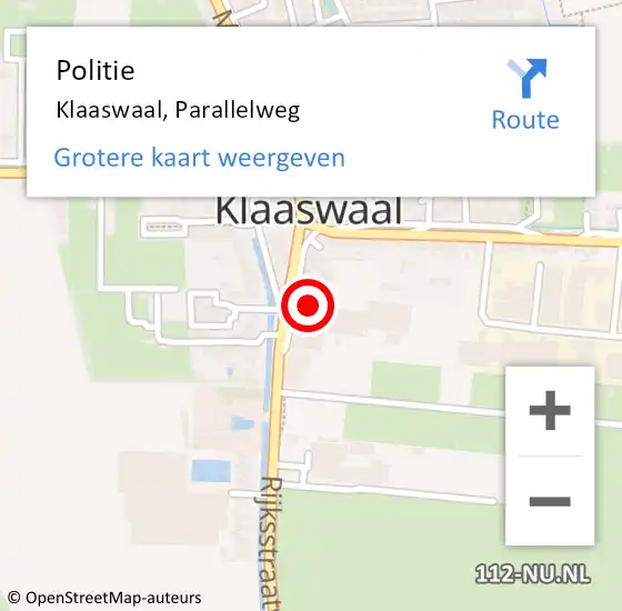 Locatie op kaart van de 112 melding: Politie Klaaswaal, Parallelweg op 7 mei 2024 09:31