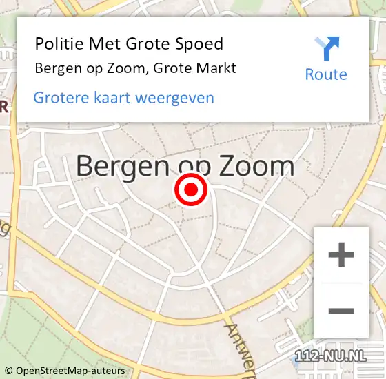 Locatie op kaart van de 112 melding: Politie Met Grote Spoed Naar Bergen op Zoom, Grote Markt op 7 mei 2024 09:38