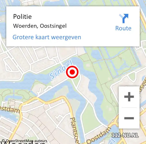 Locatie op kaart van de 112 melding: Politie Woerden, Oostsingel op 7 mei 2024 09:47