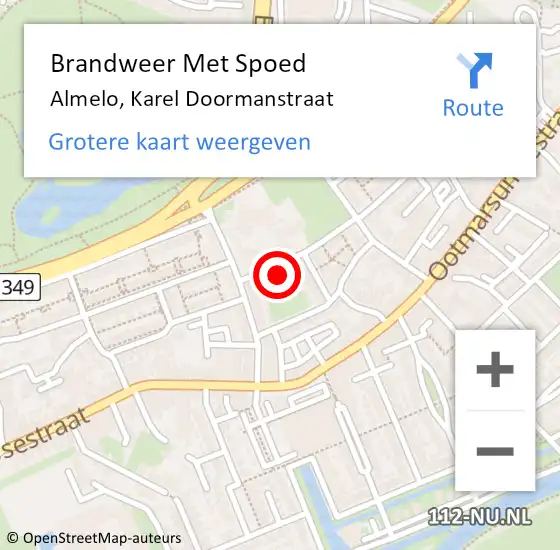 Locatie op kaart van de 112 melding: Brandweer Met Spoed Naar Almelo, Karel Doormanstraat op 7 mei 2024 09:49