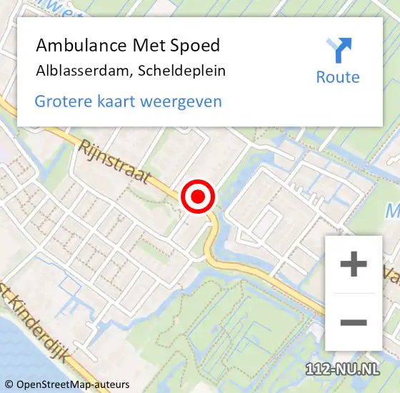 Locatie op kaart van de 112 melding: Ambulance Met Spoed Naar Alblasserdam, Scheldeplein op 7 mei 2024 09:53