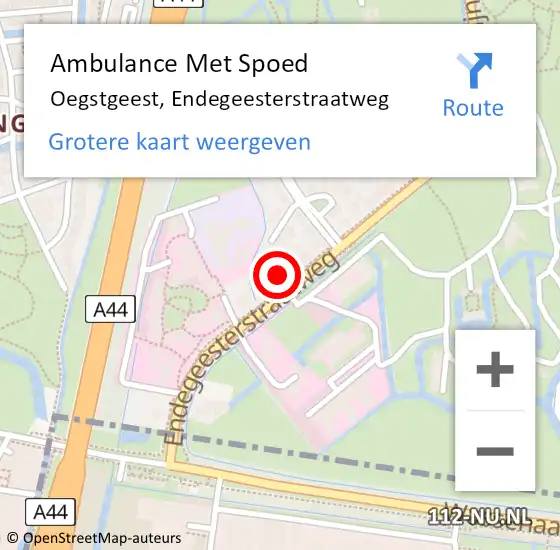 Locatie op kaart van de 112 melding: Ambulance Met Spoed Naar Oegstgeest, Endegeesterstraatweg op 7 mei 2024 10:01