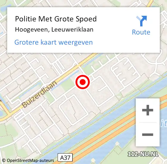 Locatie op kaart van de 112 melding: Politie Met Grote Spoed Naar Hoogeveen, Leeuweriklaan op 7 mei 2024 10:04
