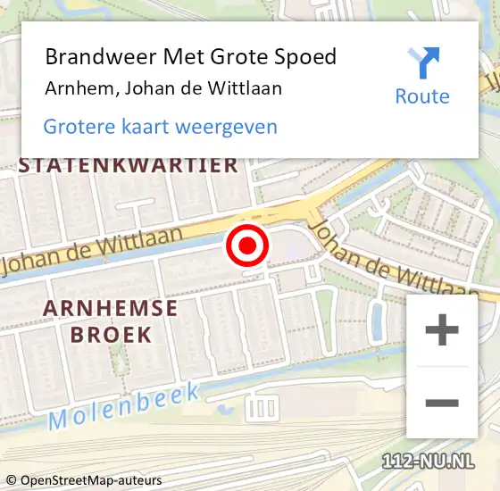 Locatie op kaart van de 112 melding: Brandweer Met Grote Spoed Naar Arnhem, Johan de Wittlaan op 7 mei 2024 10:11