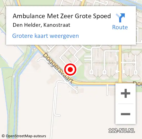 Locatie op kaart van de 112 melding: Ambulance Met Zeer Grote Spoed Naar Den Helder, Kanostraat op 7 mei 2024 10:15
