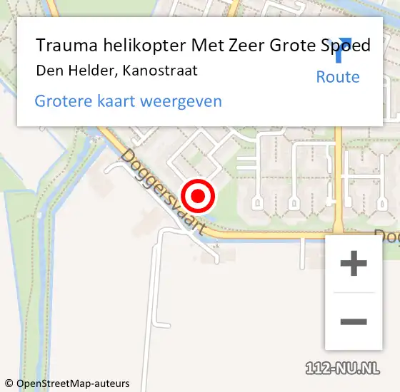 Locatie op kaart van de 112 melding: Trauma helikopter Met Zeer Grote Spoed Naar Den Helder, Kanostraat op 7 mei 2024 10:16