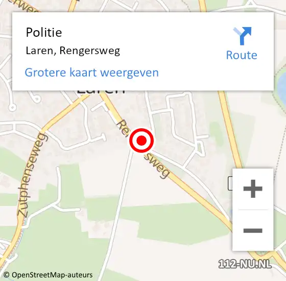 Locatie op kaart van de 112 melding: Politie Laren, Rengersweg op 7 mei 2024 10:30