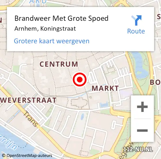 Locatie op kaart van de 112 melding: Brandweer Met Grote Spoed Naar Arnhem, Koningstraat op 7 mei 2024 10:33