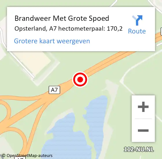 Locatie op kaart van de 112 melding: Brandweer Met Grote Spoed Naar Opsterland, A7 hectometerpaal: 170,2 op 7 mei 2024 10:35