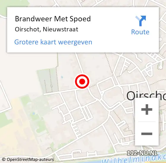 Locatie op kaart van de 112 melding: Brandweer Met Spoed Naar Oirschot, Nieuwstraat op 7 mei 2024 10:39