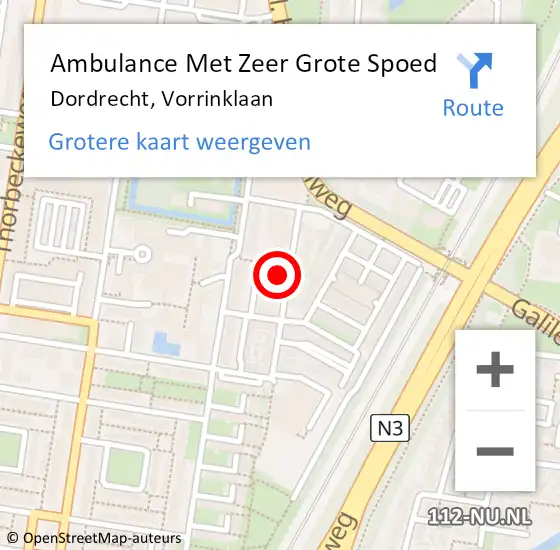 Locatie op kaart van de 112 melding: Ambulance Met Zeer Grote Spoed Naar Dordrecht, Vorrinklaan op 7 mei 2024 10:41