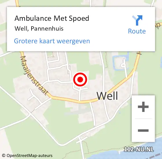 Locatie op kaart van de 112 melding: Ambulance Met Spoed Naar Well, Pannenhuis op 5 oktober 2014 00:16