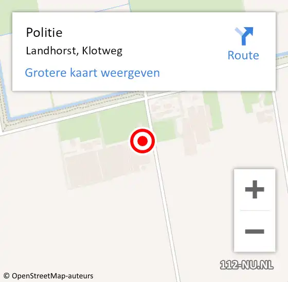 Locatie op kaart van de 112 melding: Politie Landhorst, Klotweg op 7 mei 2024 10:43