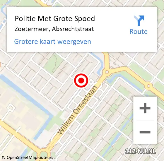 Locatie op kaart van de 112 melding: Politie Met Grote Spoed Naar Zoetermeer, Absrechtstraat op 7 mei 2024 10:43