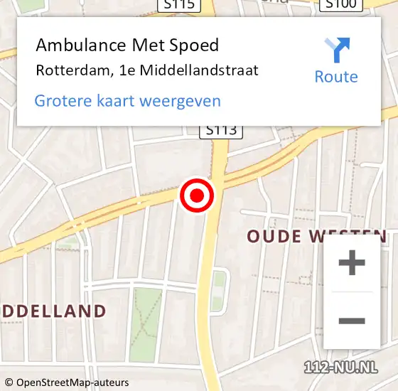 Locatie op kaart van de 112 melding: Ambulance Met Spoed Naar Rotterdam, 1e Middellandstraat op 7 mei 2024 10:47