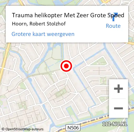 Locatie op kaart van de 112 melding: Trauma helikopter Met Zeer Grote Spoed Naar Hoorn, Robert Stolzhof op 7 mei 2024 11:18