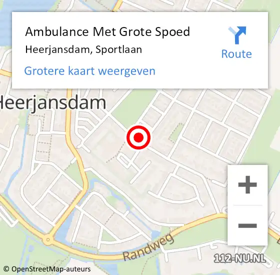 Locatie op kaart van de 112 melding: Ambulance Met Grote Spoed Naar Heerjansdam, Sportlaan op 7 mei 2024 11:22