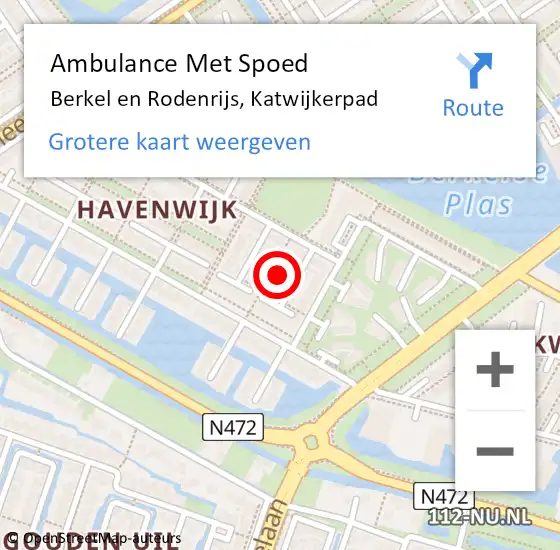 Locatie op kaart van de 112 melding: Ambulance Met Spoed Naar Berkel en Rodenrijs, Katwijkerpad op 7 mei 2024 11:42