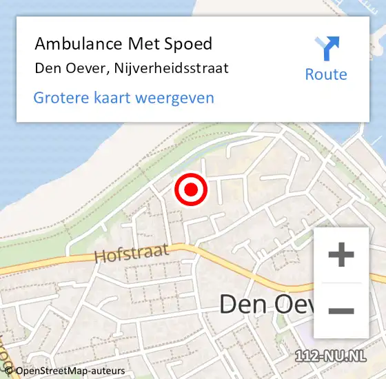Locatie op kaart van de 112 melding: Ambulance Met Spoed Naar Den Oever, Nijverheidsstraat op 7 mei 2024 11:48