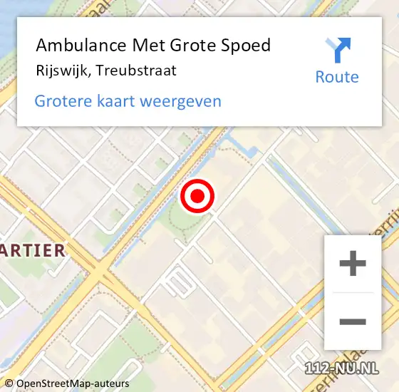 Locatie op kaart van de 112 melding: Ambulance Met Grote Spoed Naar Rijswijk, Treubstraat op 7 mei 2024 11:55
