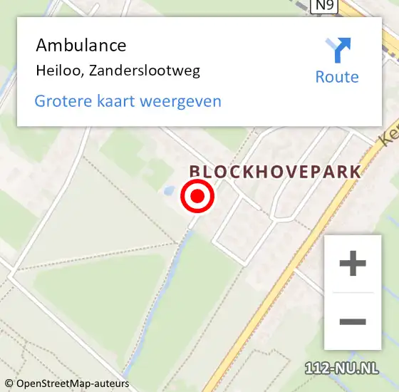 Locatie op kaart van de 112 melding: Ambulance Heiloo, Zanderslootweg op 7 mei 2024 12:01