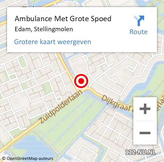 Locatie op kaart van de 112 melding: Ambulance Met Grote Spoed Naar Edam, Stellingmolen op 16 oktober 2013 16:01