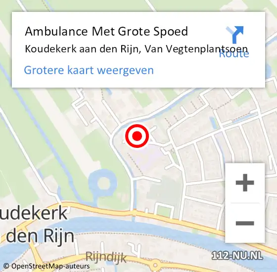 Locatie op kaart van de 112 melding: Ambulance Met Grote Spoed Naar Koudekerk aan den Rijn, Van Vegtenplantsoen op 7 mei 2024 12:18